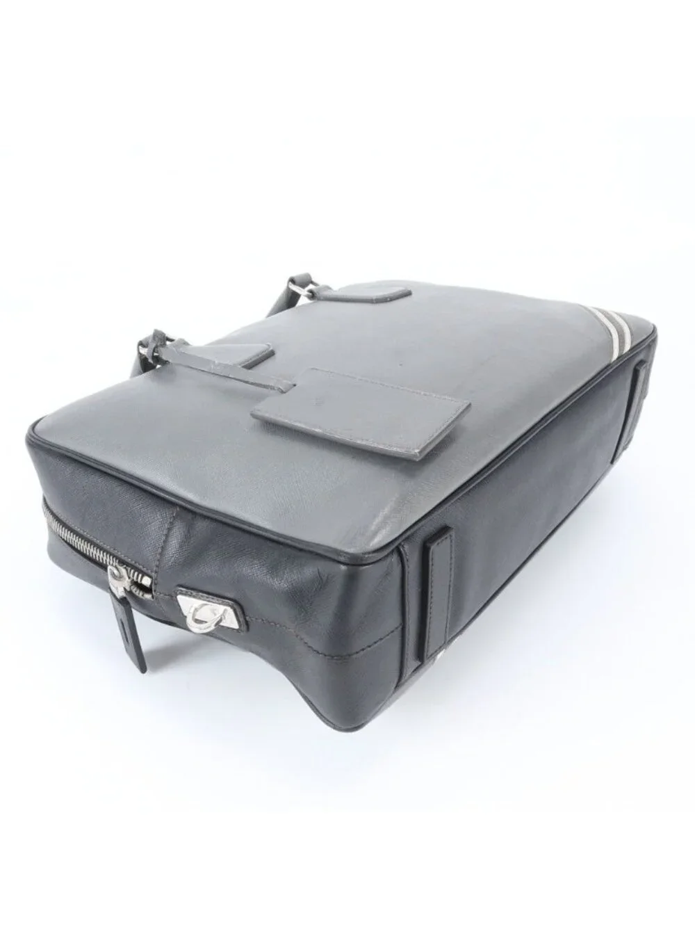 Prada Saffiano Leather Business Document Briefcase Tote Gray